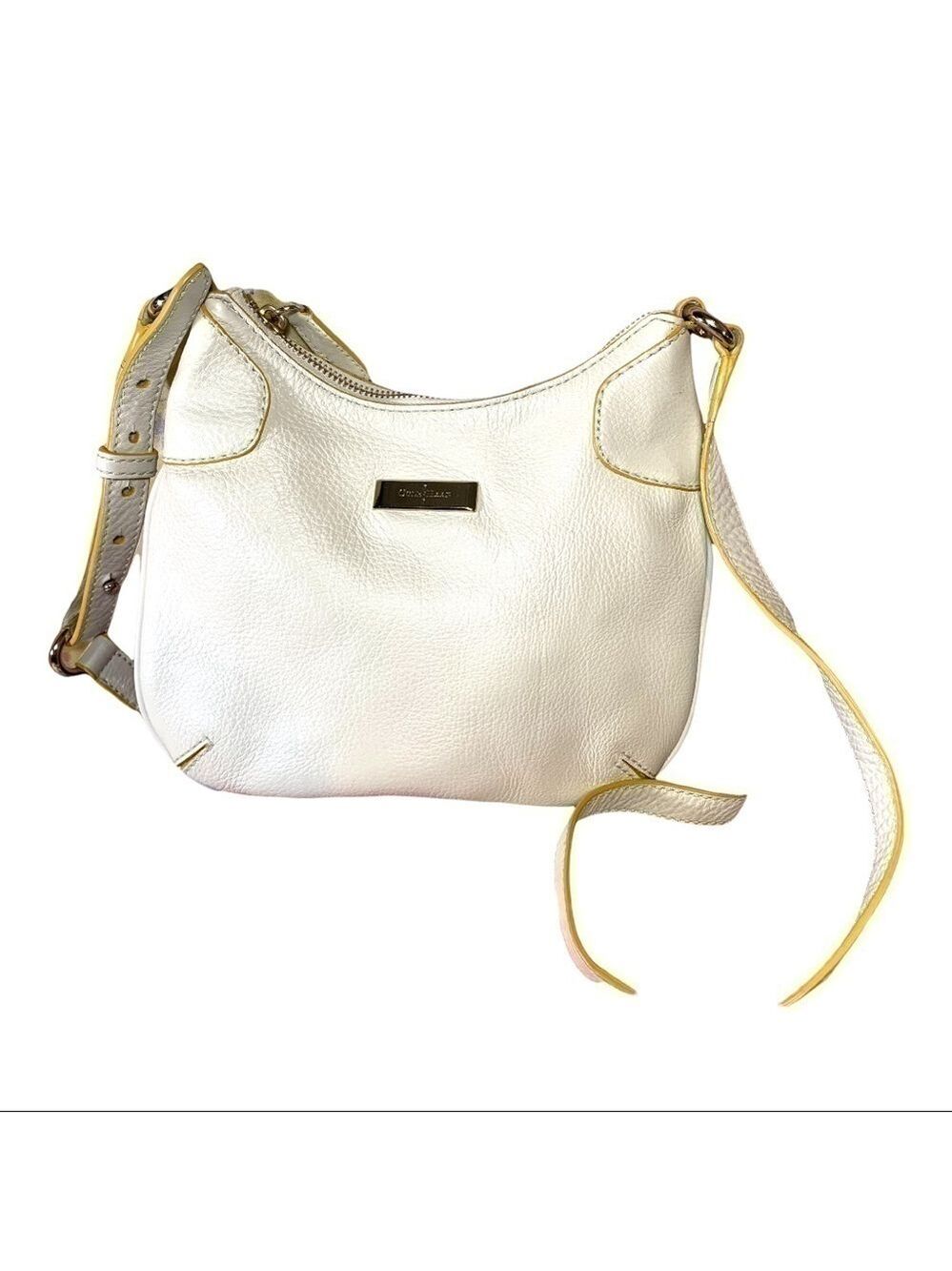 𝅺cole Haan Off White Leather Shoulder Bag Zippered Crossbody